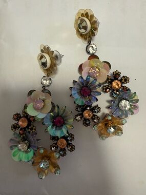 Aldo Floral Statement Earrings Multicolor Sequin Rhinestone Drop Earrings